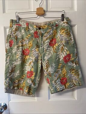 Tailor Vintage reversible linen shorts tropical floral print/tan men’s size 32